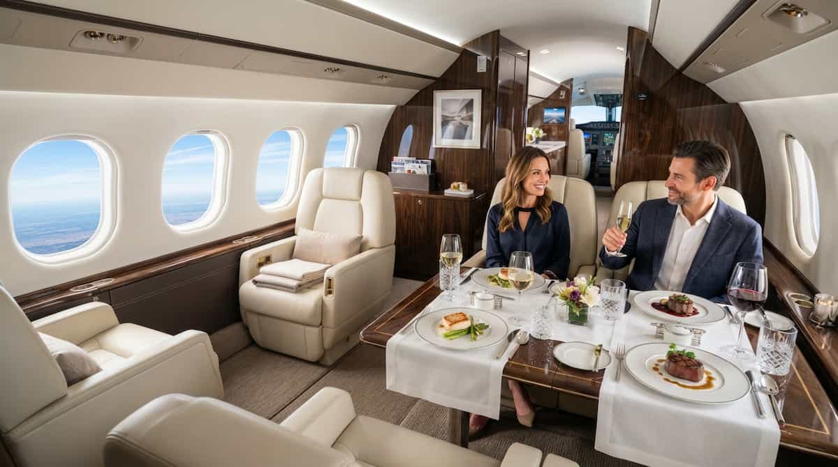 7 Most Exclusive Private Jet Experiences: The New Era of Aviation 2 Bespoke inflight dining setup demonstrating ultra-luxury private jet experiences