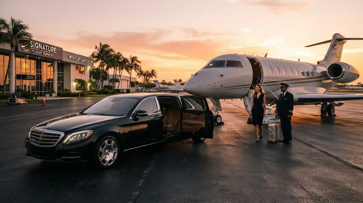 7 Most Exclusive Private Jet Experiences: The New Era of Aviation 3 FBO tarmac limousine transfer supporting seamless private jet experiences