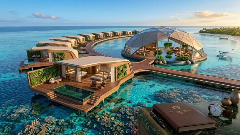 Ultra-luxury regenerative resort with coral restoration project in the Maldives.