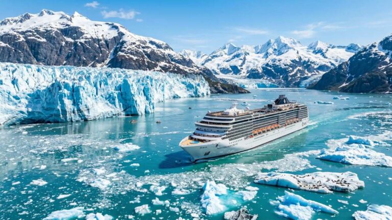 Luxury ocean liner sailing through Inside Passage on the best Alaska cruises for families