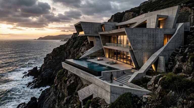luxury brutalist architecture retreats exterior