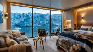 luxury suite interior on icebreaker cruises with ice view