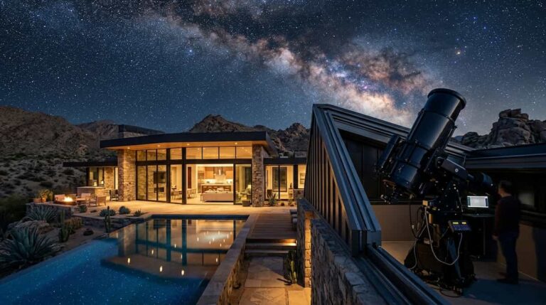 luxury private observatory villas with professional telescope at night