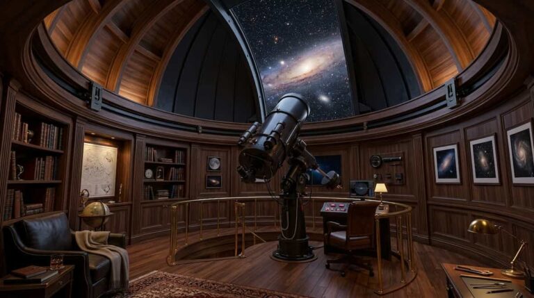Luxury suite with retractable roof and professional telescope under the Milky Way.