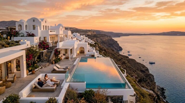 Ultra-luxury destinations in greece featuring a private cliffside infinity pool villa in Santorini
