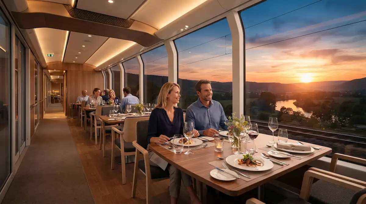 Gourmet dining on a modern luxury sleeper train