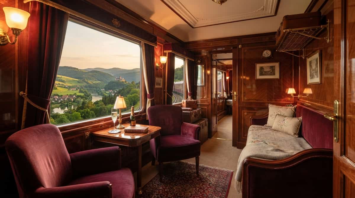 Interior of luxury European train cabin