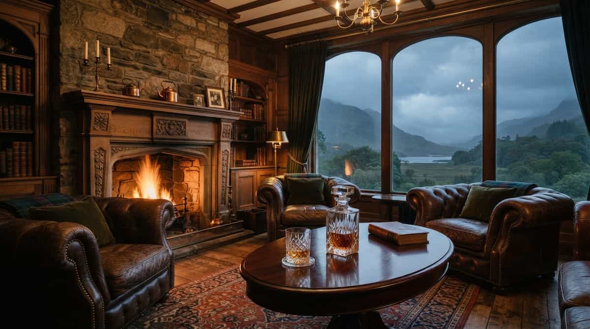 Luxury Travel Scotland Guide for Elite Travelers 3 Aristocratic heritage suite and single-malt whisky lounge in Edinburgh for luxury travel Scotland clients.