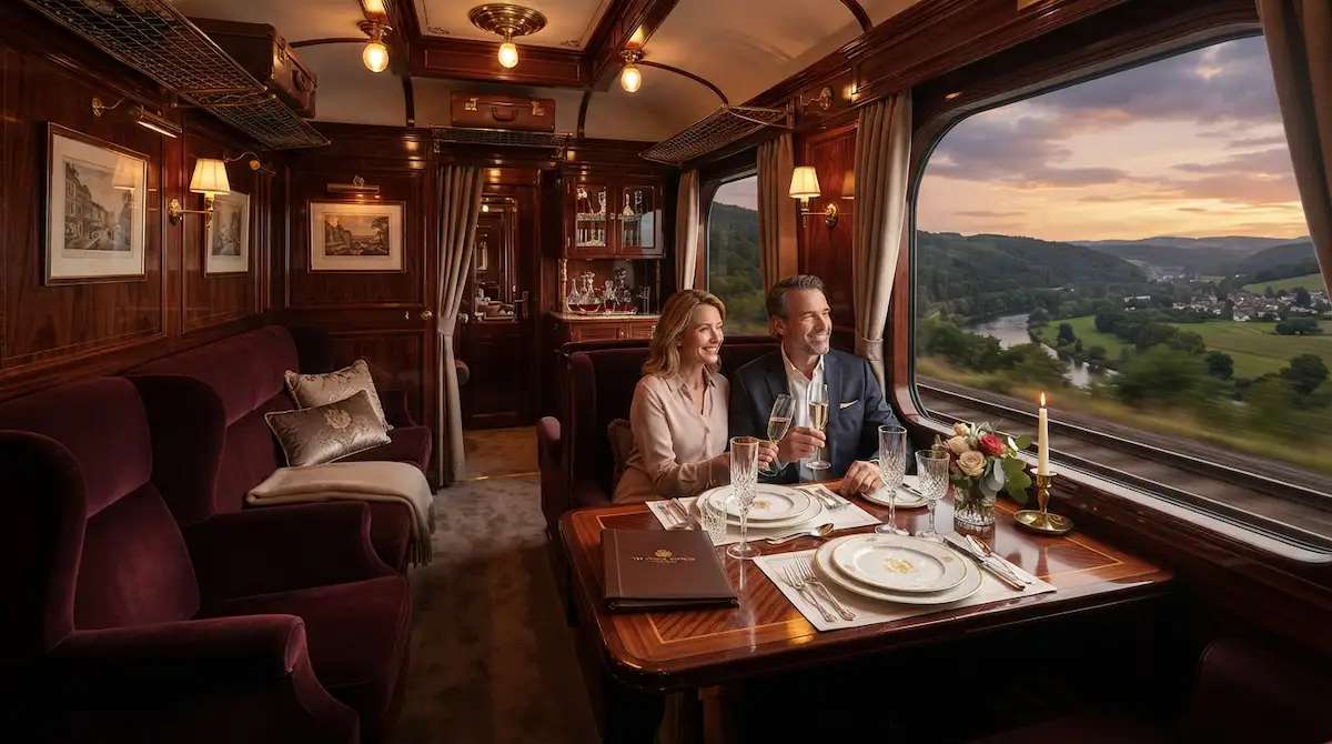 Luxurious interior of private rail car charters