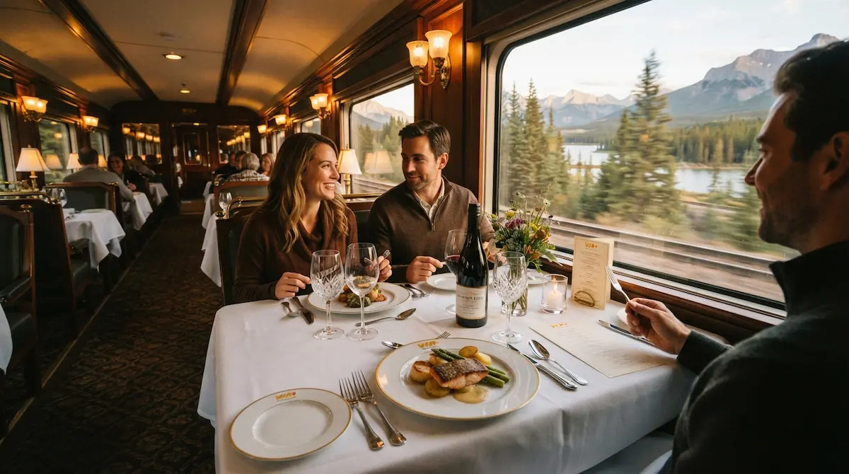Gourmet dining experience on VIA Rail Prestige Class train