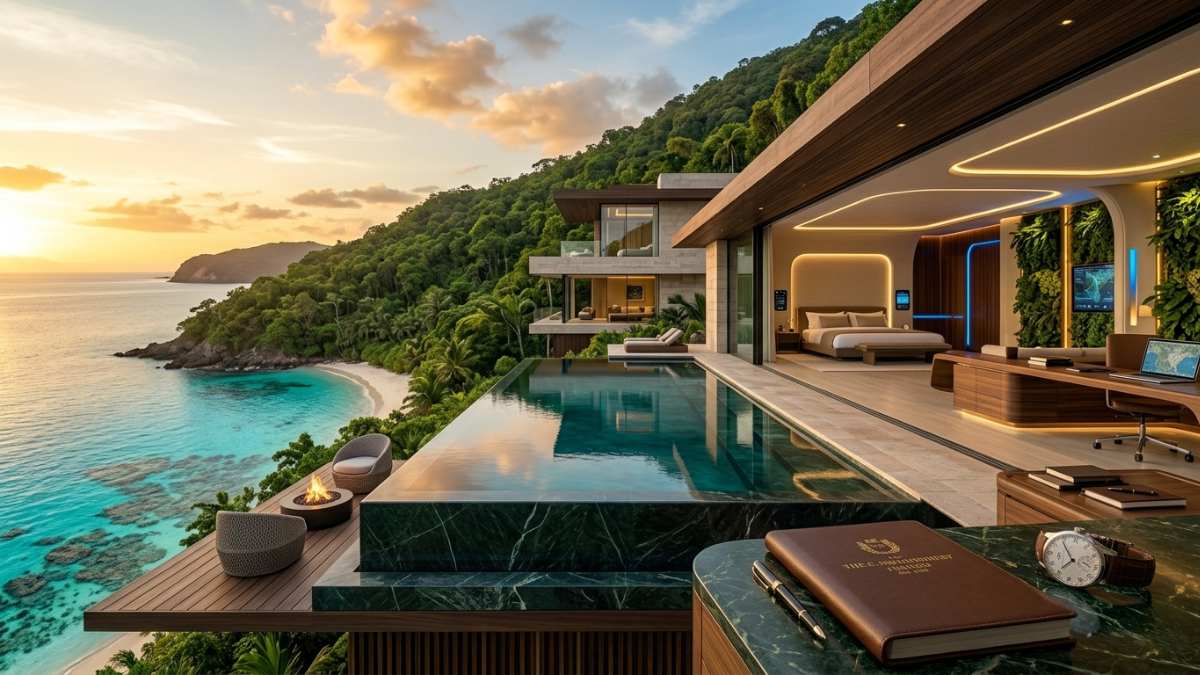 Caribbean luxury private villas in Santa Marta Colombia with infinity pool overlooking the Caribbean Sea and Sierra Nevada jungle canopy.