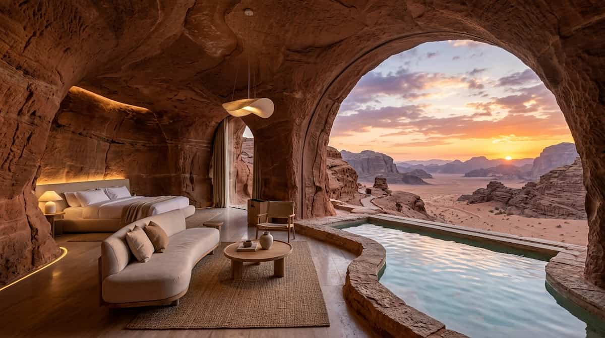 luxury desert cave hotels suite carved in rock
