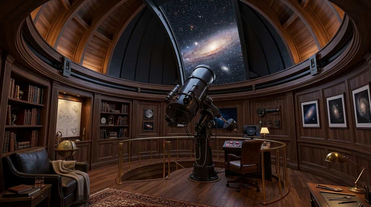 Luxury suite with retractable roof and professional telescope under the Milky Way.
