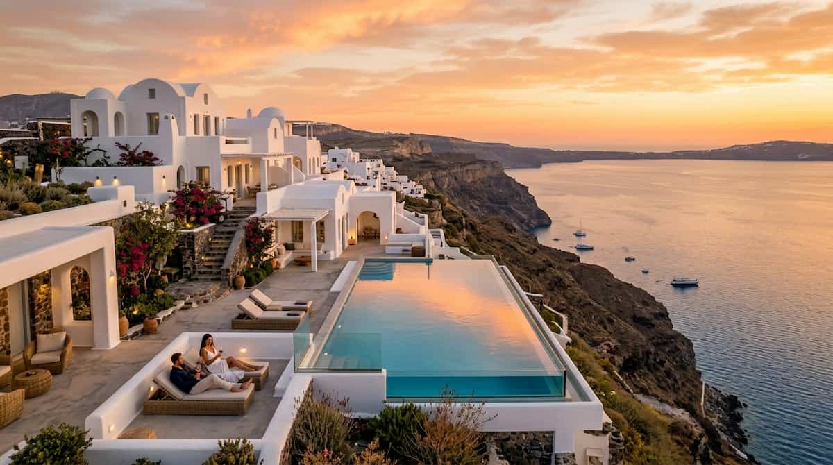 Ultra-luxury destinations in greece featuring a private cliffside infinity pool villa in Santorini