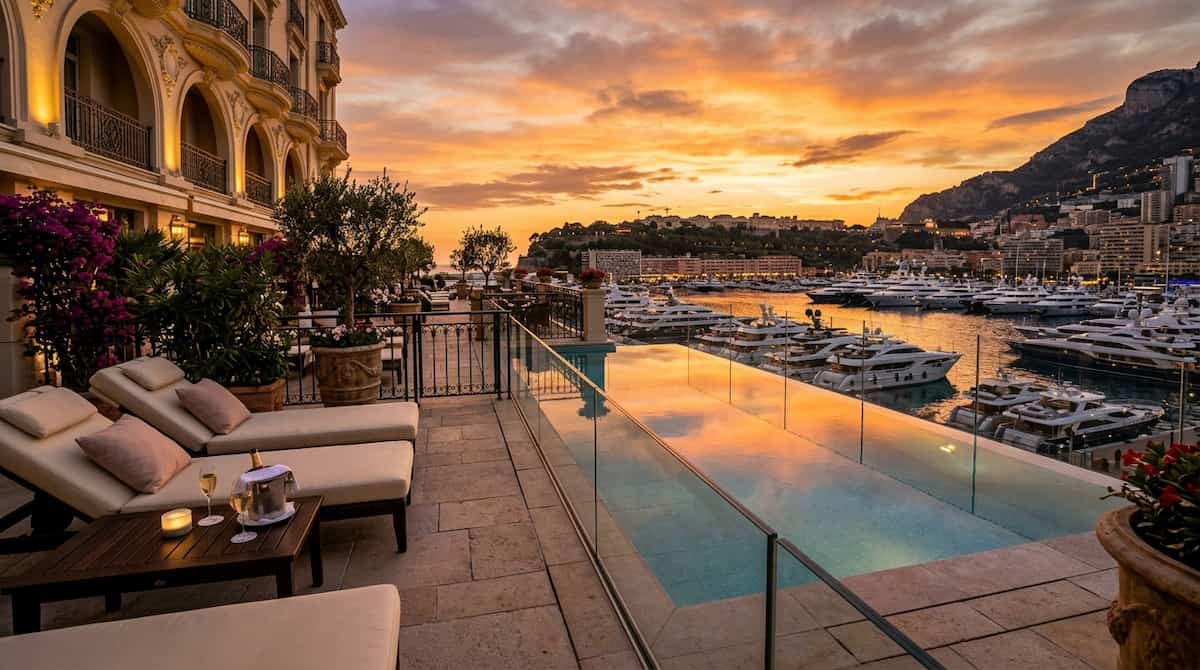Ultra-luxury destinations in monaco featuring an exclusive private palace terrace in Monte Carlo